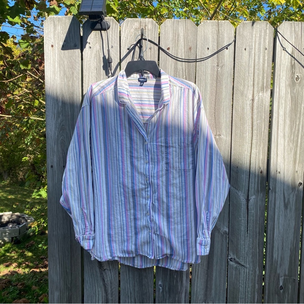 GapBody Womens XL Striped Cotton Button‎ Down Sleep Shirt Pink Blue Multi Color
